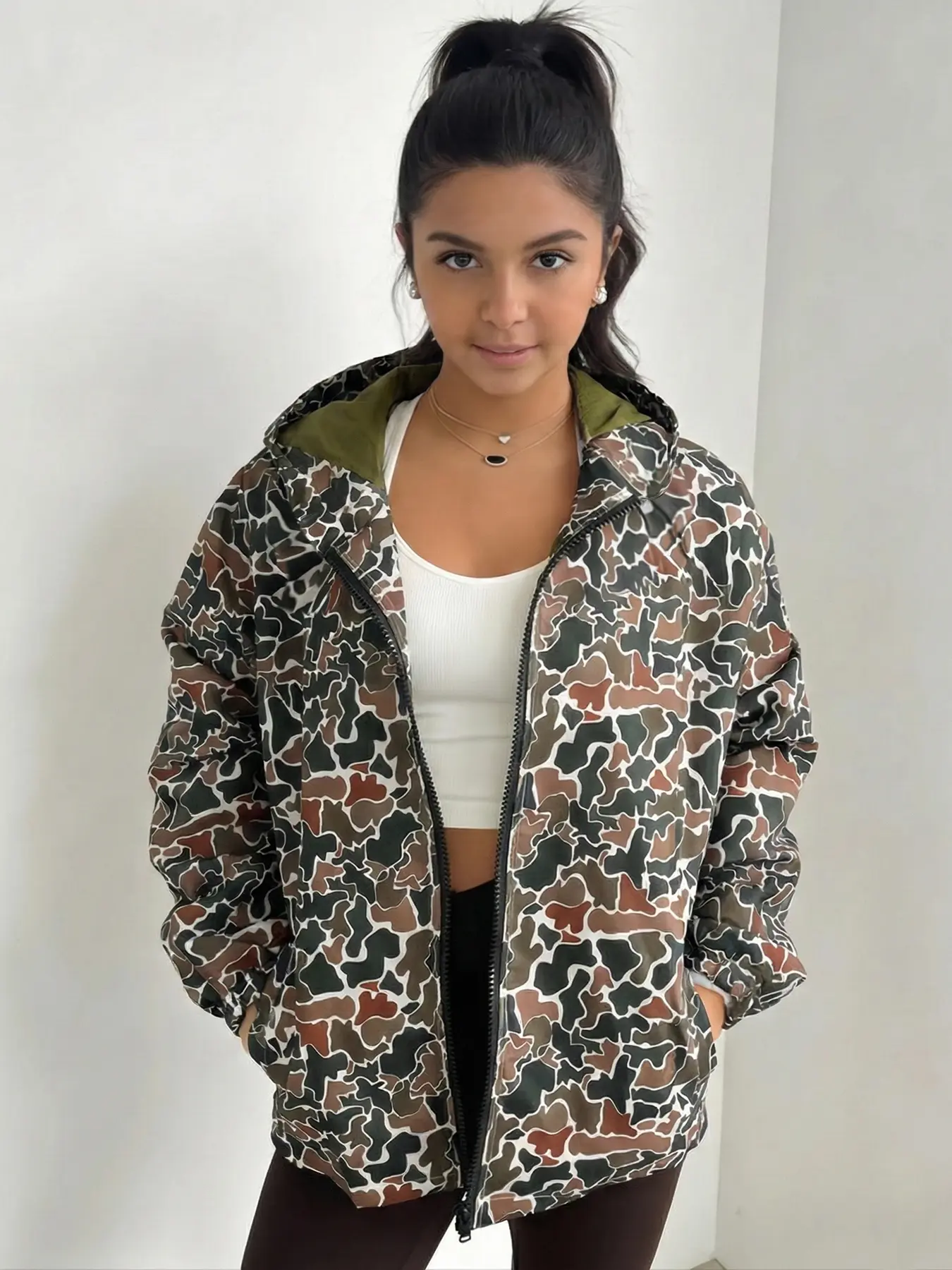 Women's Camouflage Hoodie Jacket - Full-Zip Hooded Pullover with Collar, Camouflage Bomber Jacket, Casual Camo Zipper Jacket for Daily Wear & Outdoor, Women's Clothing