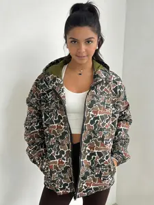 Women's Camouflage Hoodie Jacket - Full-Zip Hooded Pullover with Collar, Camouflage Bomber Jacket, Casual Camo Zipper Jacket for Daily Wear & Outdoor, Women's Clothing