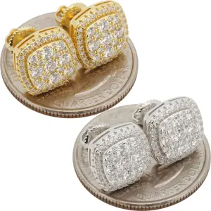 Moissanite 925 Sterling Silver or 14k Gold Vermeil 11mm Square Screw Back Stud Earrings