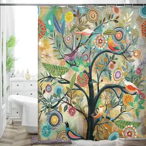 Boho Tree of Life Shower Curtain Vibrant Flower Design for Bathroom Decor 72"x72" Bohemian Style Easy Install Enhance Space
