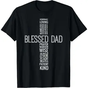 #TikTokShopRestock  Plus Size Fathers Day Blessed Dad Cross Words Christian Papa Daddy Men T-Shirt