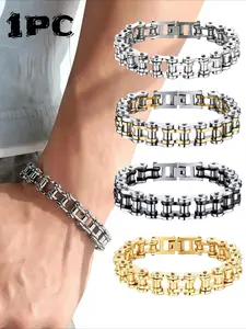 Trendy Hip Hop Punk Motorcycle Cuban Chain Bracelet, Fashion Street Style Men's Versatile Link Bracelet, Stylish Jewelry Accessory