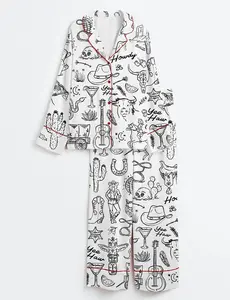 Cowgirl Whimsical Style Hand Drawn Western Bachelorette Party Satin Pajama Set, Bachelorette Cowboy Shirt PJS Gift for Fan, Nightwear Pajama