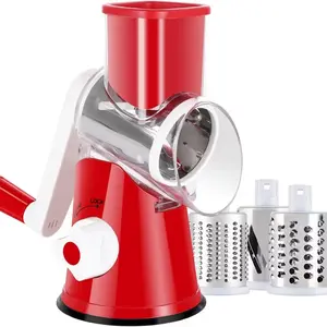 Rotary Cheese Grater Hand Crank Transparent - Shredder Slicer Grinder 3 Stainless Steel Blades, Stable Suction, Labor-Saving Handle, Safe Kitchen Tool for Cheese, Vegetable, Nuts, Chocolate