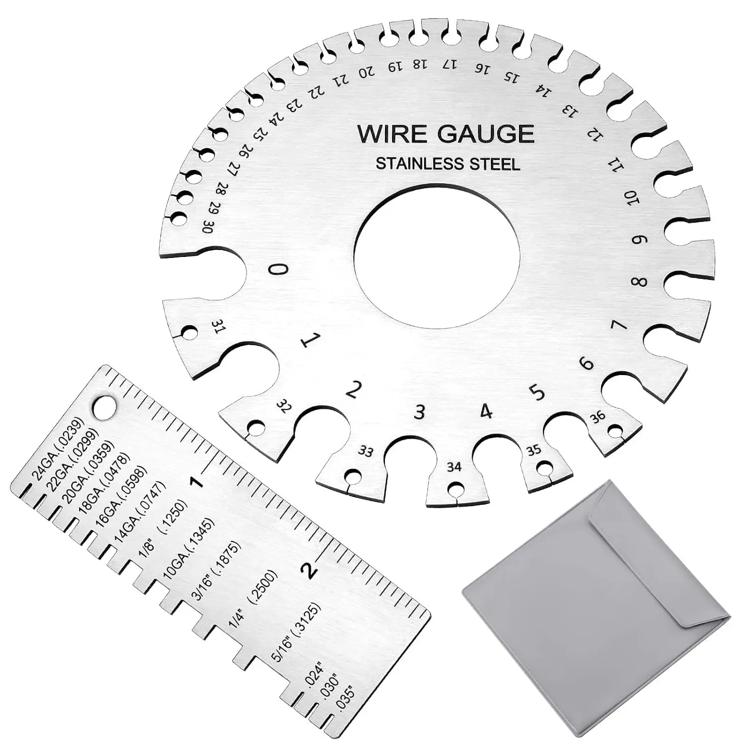 2 Pcs Stainless Steel Thickness Gauges Wire Gauge Measuring Tool | Rust-resistant stainless steel, dual gauge set, clear markings, for wire, cable and sheet metal measurement