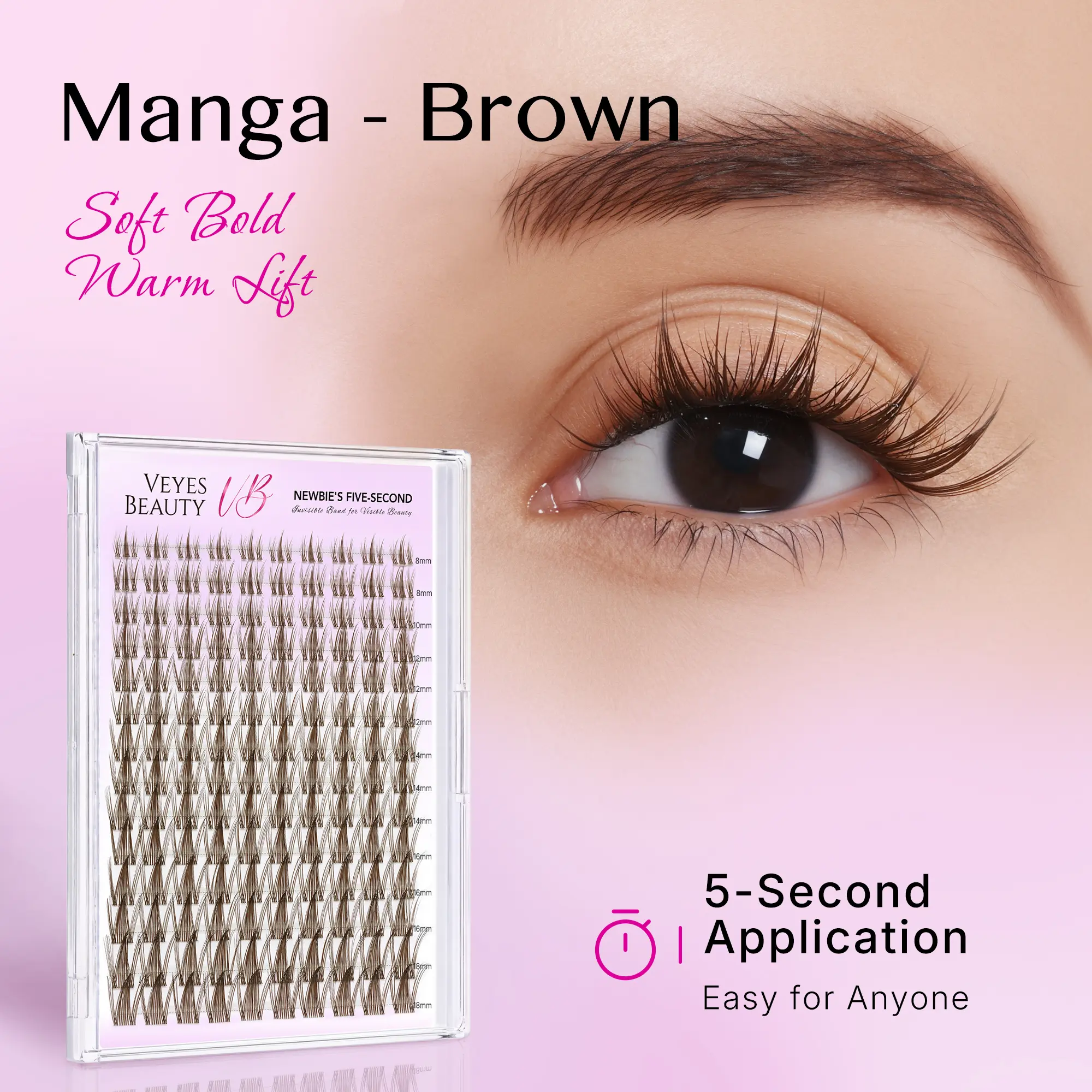 VEYESBEAUTY Black/Brown Manga Lashes spikes Invisible Dramatic Volume Cluster Lashes Individual Lash Extensions Layered Fluffy Eyelashes Lash DIY Makeup- Salon Daily