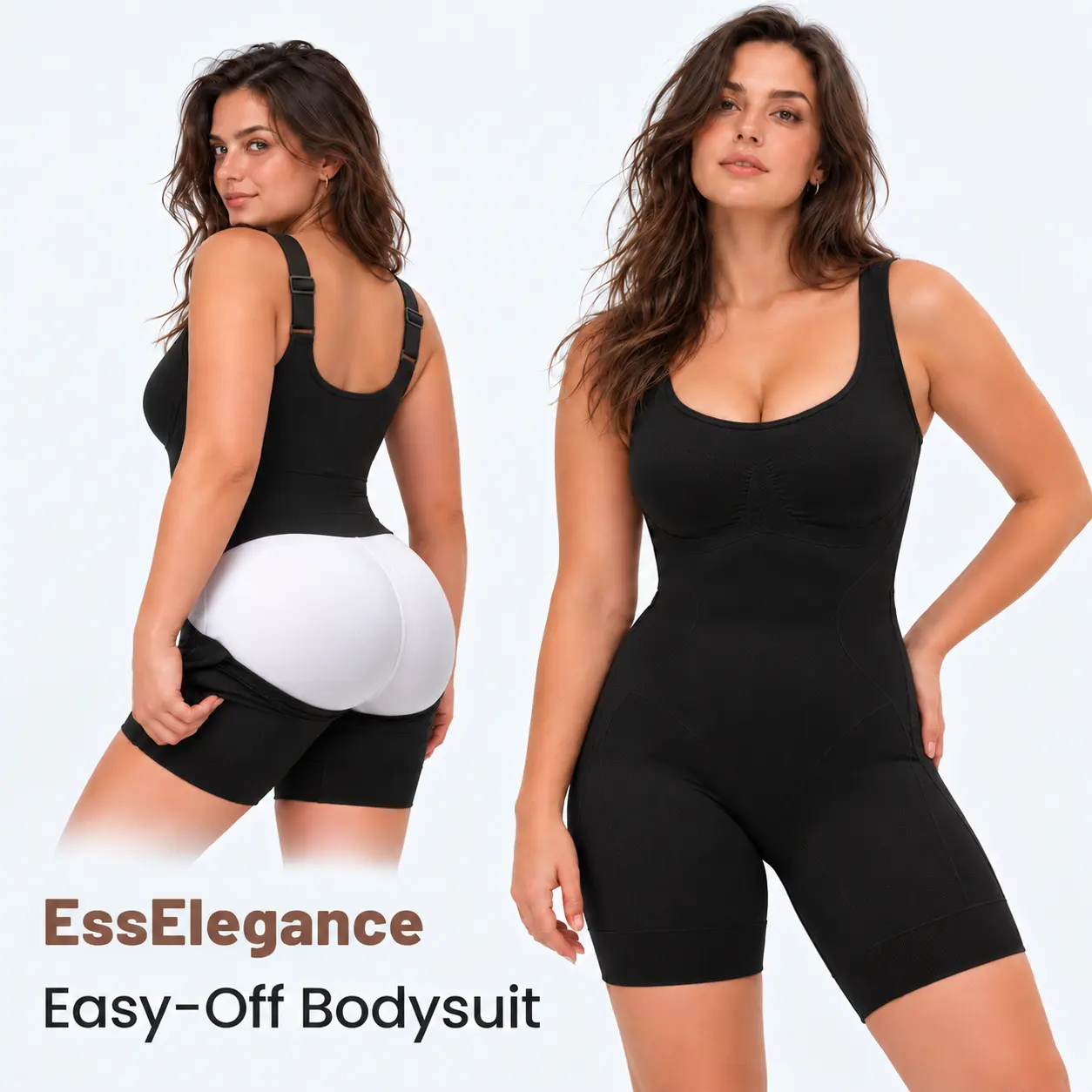 (EssElegance Easy-Off Bodysuit) Tummy Control Butt Lifter Faja Bodysuit Back Support Scrunch Back Open Design, Postpartum Recovery Full Body Shaper with Cotton Gusset, Colombian Fajas Everyday Wear for Women