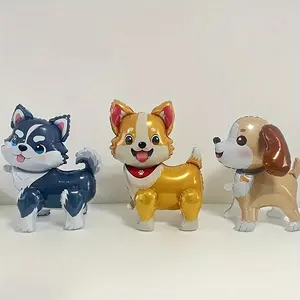 1pcs 3D Cartoon Standing Dog Aluminum Foil Balloon, Corgi Design with Large Ears, Reusable Inflatable for Indoor Outdoor Birthday Party Decorations