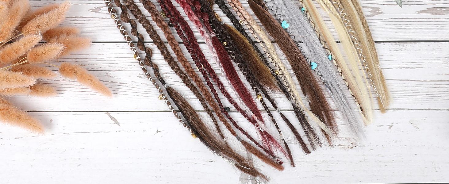 AISI HAIR Clip in Braid Hair Extensions for Women, 16/20" Boho Dreadlock Clip in Braids with Beads & Charms, 2PCS Synthetic Braided Hairpieces for Cosplay Daily