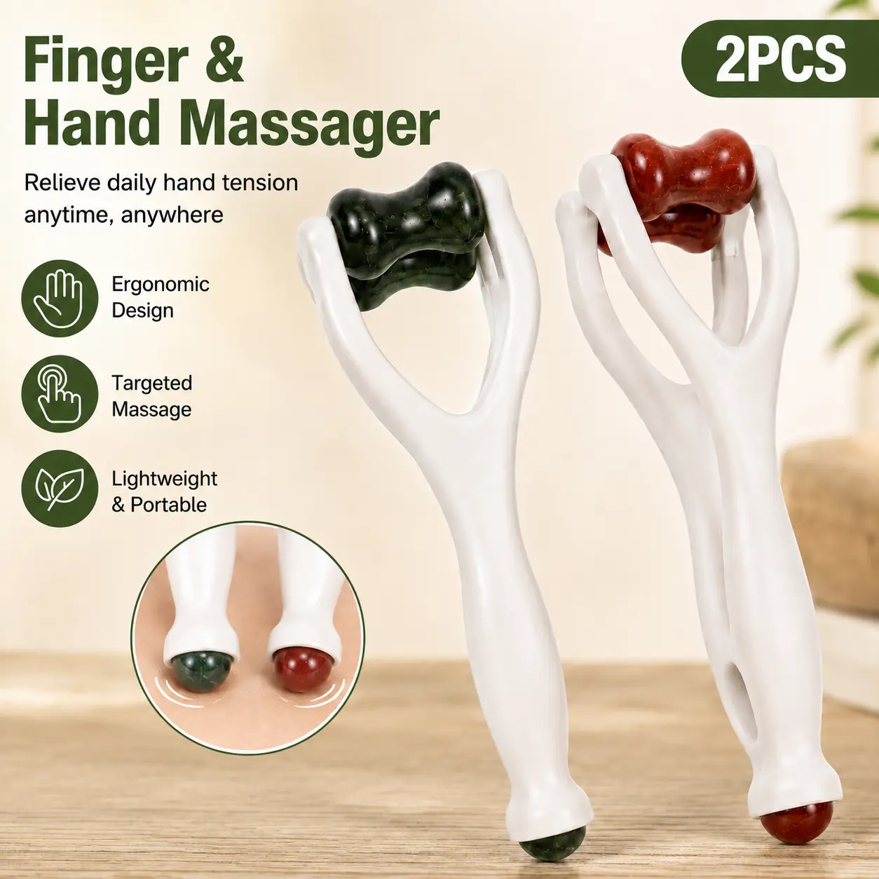 Finger Massage Roller Tool – Dual-Sided Hand Massage Roller, Available in Resin or Jade (Select Your Preferred Material)