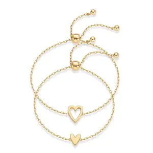 14K Gold Plated Adjustable Matching Bracelets for Women – Heart Charm and BFF Friendship Styles