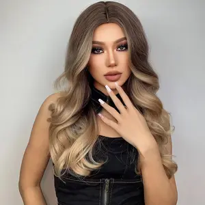 Gradient Gold Medium-Parted Long Curly Synthetic Wig LC328-1