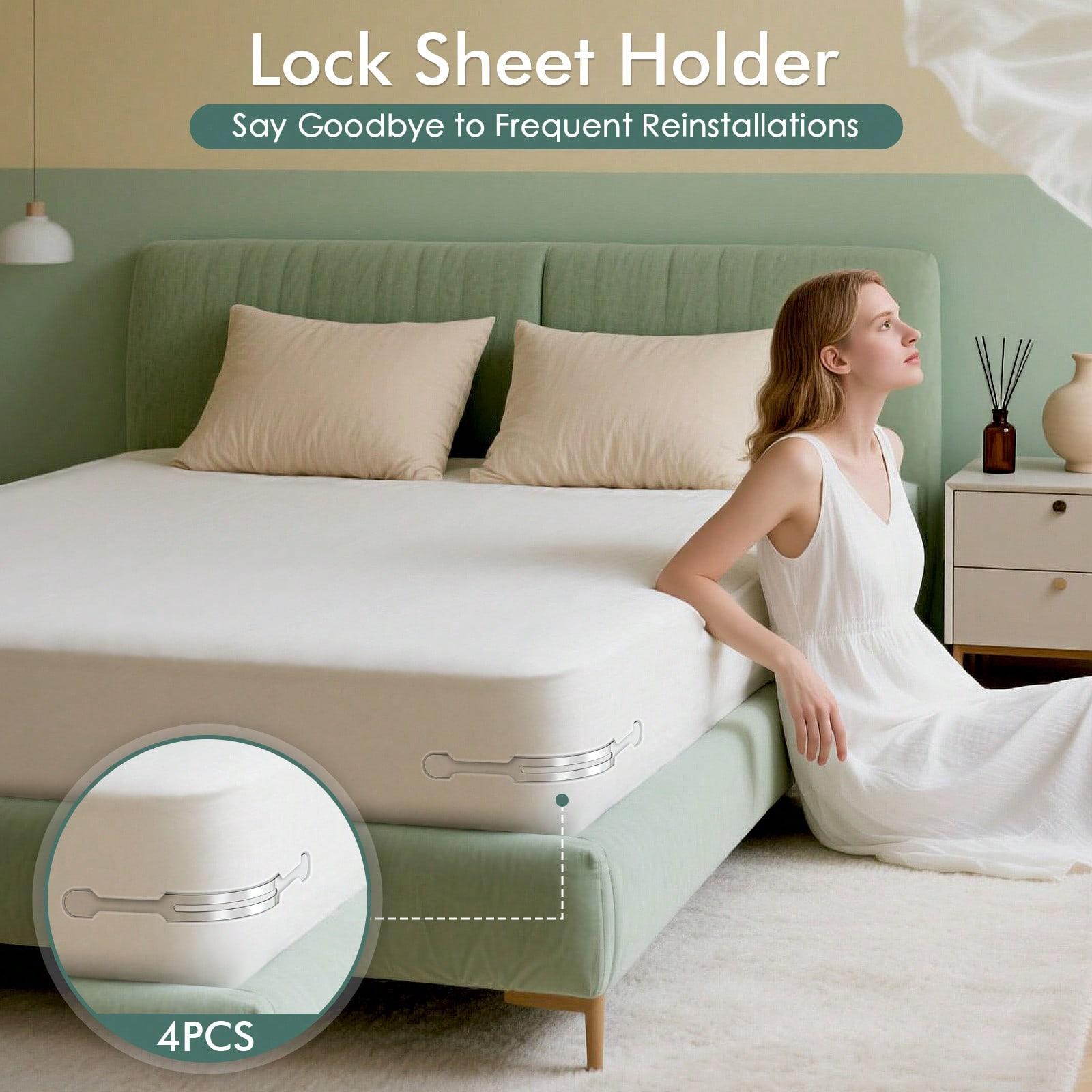 TAIMASI Lock Sheet Holders, Bed Sheet Holder For Corners, Heavy Duty Bed Sheet Holder Corner Fitted Sheet Straps Secure Sheets Firm & Tight In Place, Fits All Sheet Sizes, Easy Installation(6Pcs)