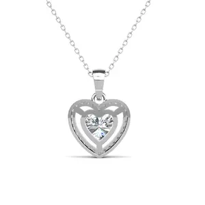 Cate & Chloe Amora 18k White Gold Plated Halo Heart Pendant Necklace for Women – Simulated Diamond Crystal Heart Pendant on 16–18 Inch Cable Chain – Hypoallergenic, Lead & Nickel Free – Luxury Gift Box Included, Perfect Romantic Jewelry Gift
