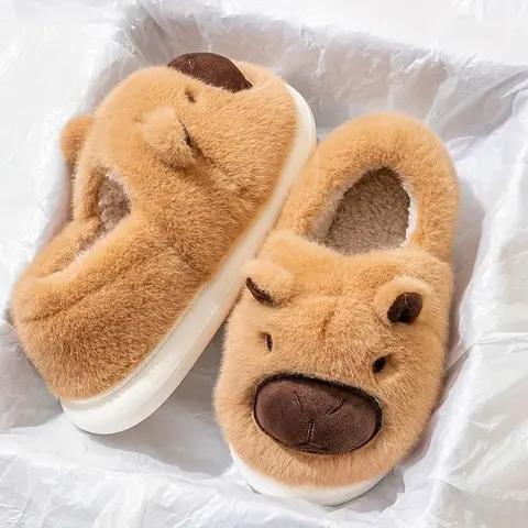 Women's Unisex Capybara Animal Print Slide Slippers - Anti-Slip House Shoes, Soft Plush Upper Hugs Feet, Warm Thick, Flexible Indoor Casual Flats, Cute Animal Feels Giftable