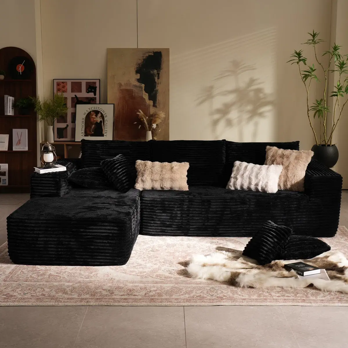 Black Corduroy Left Recliner		