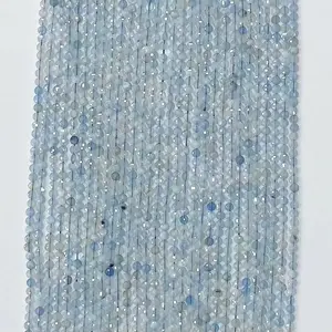 4MM 6MM Natural Aquamarine Gemstone Coin Shape Faceted Loose Beads for DIY Jewelry Making AAAA Quality 15.5 Inches Long Semi Precious Stone Spacer Beads