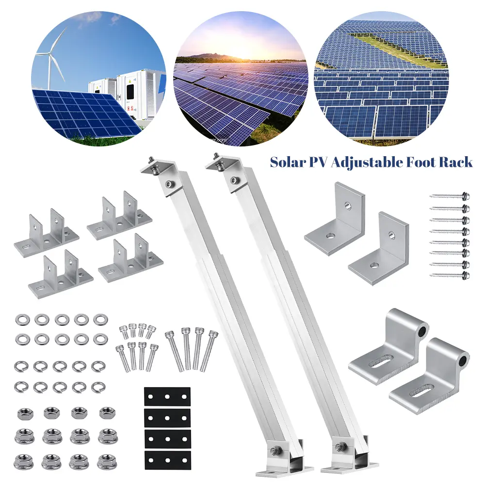 2PACK Solar Panel Mount Brackets, Photovoltaic Installation Brackets with Adjustable Lifting Brackets & Front/Rear Feet - Heavy-Duty Aluminum Alloy 15°-30° Angle Adjustment