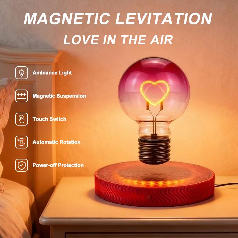 Levitating Light Heart Bulb - Magnetic Levitation Love Led Light Bulb with Floating Night Light and Spinning in Air Freely for Home Office Desk Decor, Bedroom Unique Lamps, Cool Tech Gadgets Gift for Women Kids