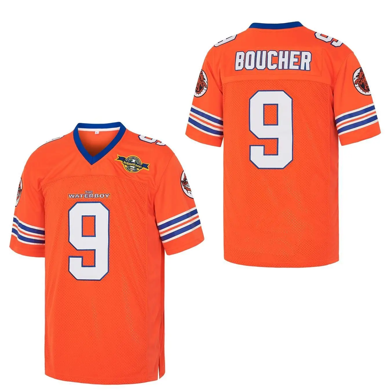 Men's The Waterboy Bobby Boucher #9 Adam Sandler Mud Dogs Movie Orange Embroidered Mesh Football Jersey, Breathable Athletic Top, Sports Style Shirt