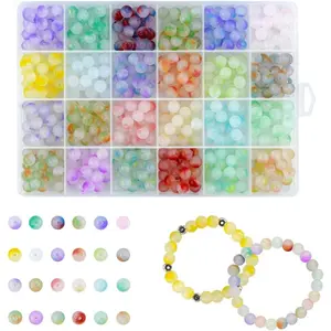 480 Piecess Glass Beads 8Mm for  Making Round Beads  Beads for Bracelet Necklace Earrings  Making DIY Crafts Loose  Kit  Chakra Beads 24 Colors DIY  Beads