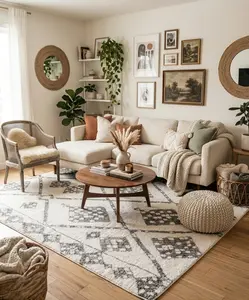 Ivory gray Moroccan rug geometric pattern handmade 8x10 rug for bedroom, living room, cozy reading room area rug