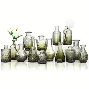 14/18/36pcs Flower Bud Vases, Vintage Transparent Glass Vases, Small Vases, Central Piece For Home Dining Table Decoration, Rural Wedding Decoration, Summer Wedding Season, Multiple Sizes, For Mother'S Day Home Decorations