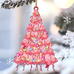 Flamingo Christmas Tree Shaped Acrylic Flat 2D Ornament For Flamingo Lovers