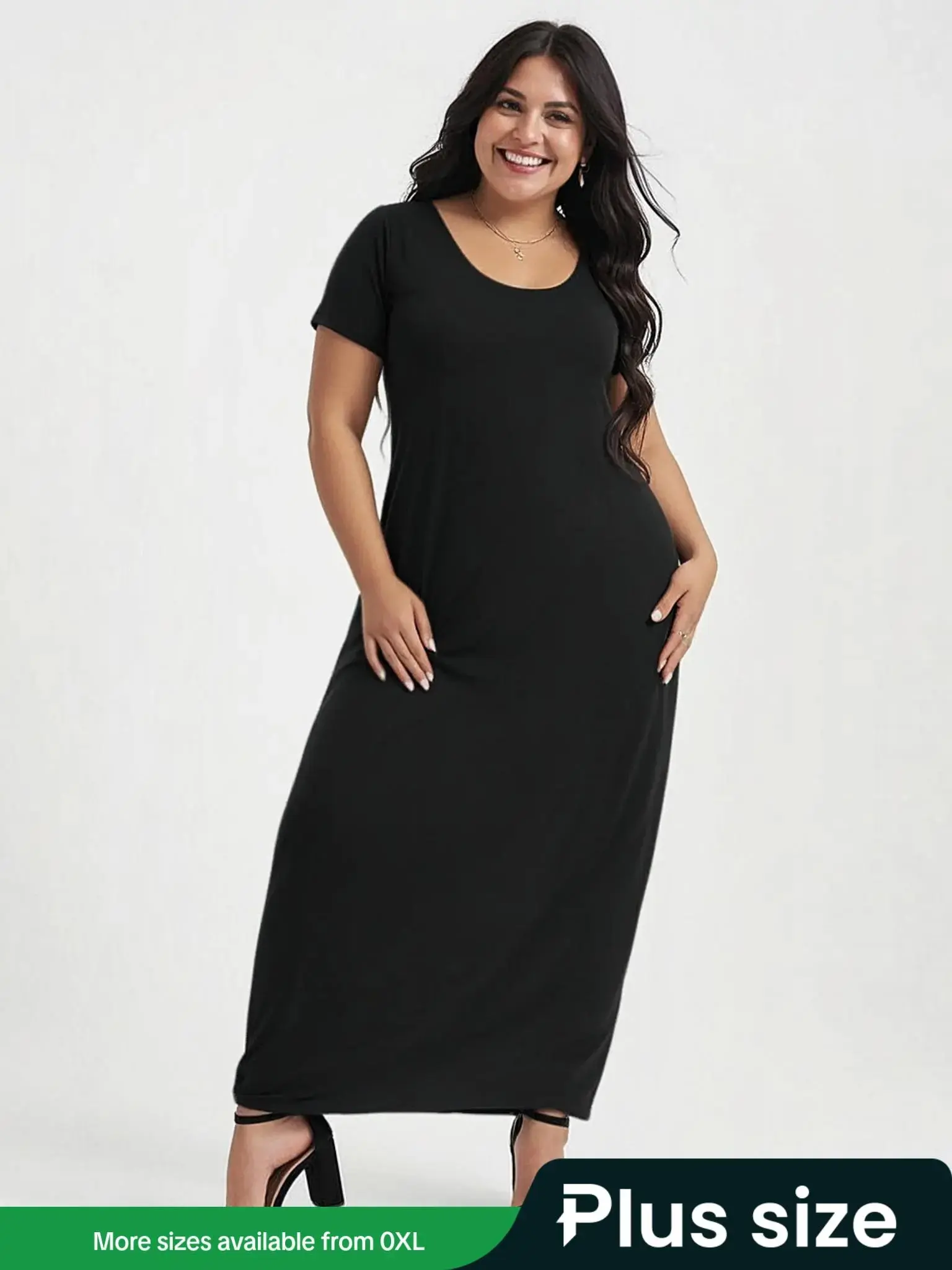 [Plus Size] Solid Pocket Dress, Casual Short Sleeve Long Dress for Daily Wear, Women's Plus Clothing for Summer, Womenswear, Casual Fashion Wear