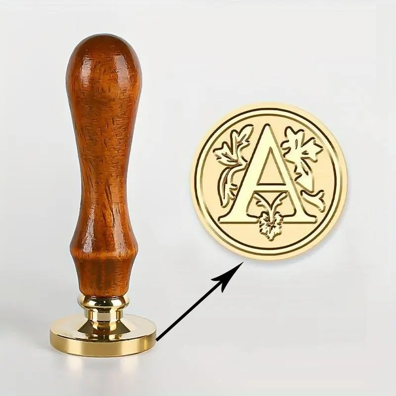 Fancy 26 letter series Wax Seal Stamp Retro Wood Handle +Brass Head Sealing Stamp Alphabet Stamps Custom Stamp for Thanksgiving Cards, Envelopes, Gift Wrapping, Wedding Invitations -Medieval Traditional letter Design Custom Book Stamp