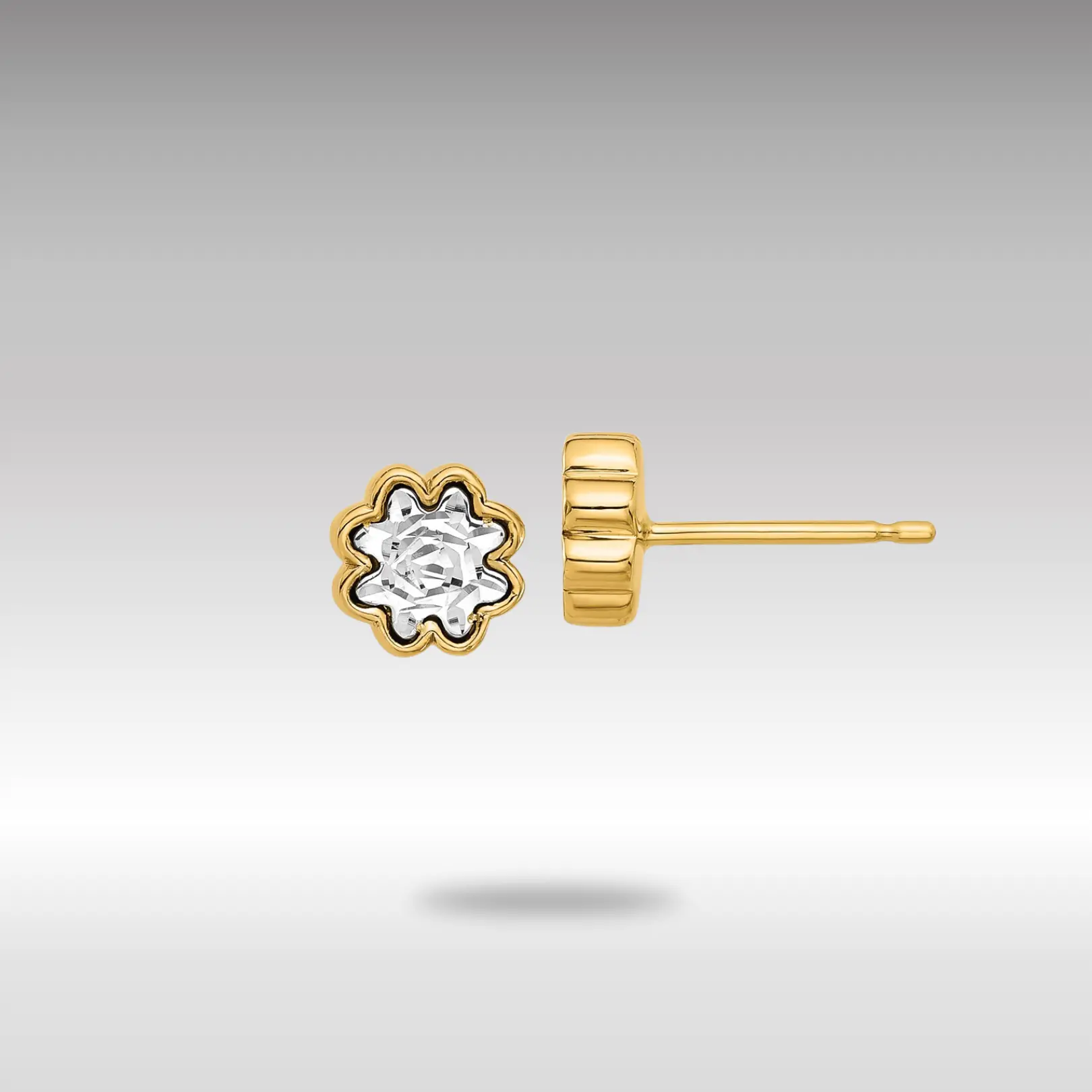 14K Gold Leslie's Two-tone Polished and Diamond-cut Flower Post Earrings - Model LE2408