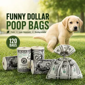 Biodegradable Dog Poop Bags, Funny Dollar Printed Pet Waste Bags, Extra Thick Leak-Resistant Waste Bag Rolls, 120 Count Large Bags for Dogs, Cats, and Daily Cleanup