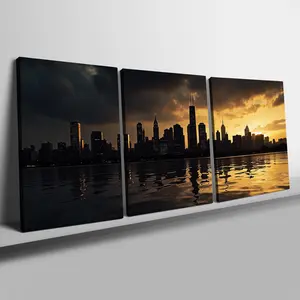 Cityscape Pattern Canvas Painting with Frame, 3 Counts/set Modern Cityscape Pattern Artistic Wall Art, Wall Decor for Home Living Room Bedroom Office, Ornaments