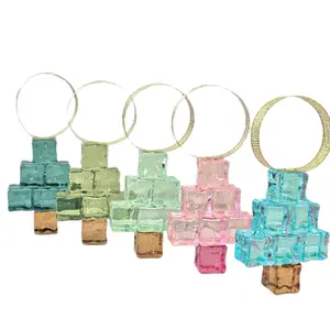Pixel Tree Ornament - Handmade Acrylic Glow in the Dark Cubes with Gold Ribbon - Colorful Decorative Christmas Tree Hanging Decor