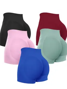 Women's Solid Color Seamless Gym Shorts, Breathable Comfortable High Stretch Yoga Shorts, Ladies Sportswear for Indoor Outdoor Wear, Workout Clothes