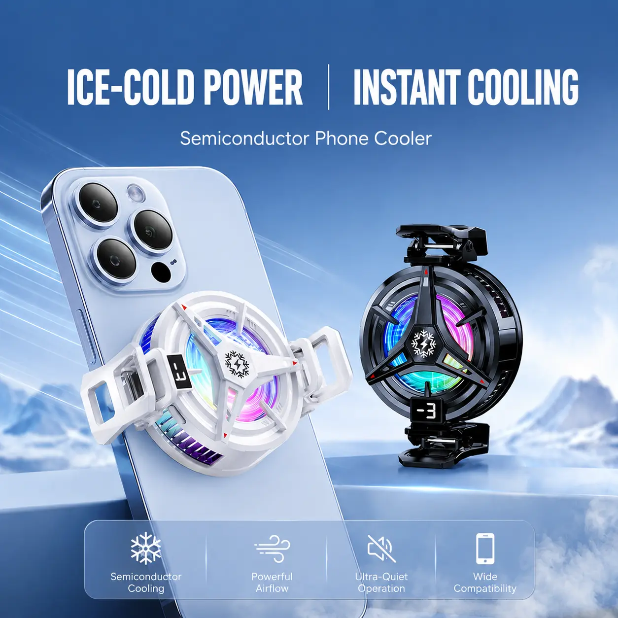 Portable 2-in-1 Magnetic Back-Clip Phone Cooler Adjustable 3-Level Semiconductor Radiator for iOS Android Devices USB Charging Compact for TikTok Live Streaming Traveling
