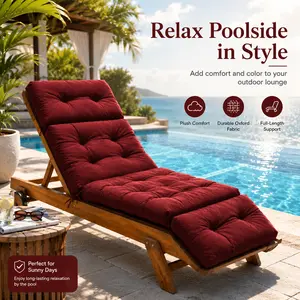 Outdoor Chaise Lounge Chair Cushion Replacement 74.4 x 22 x 4.7 Inches Memory Foam Waterproof Lounge Chair Cushions for Outdoor Furniture with Ties, Thickened Pool Lounge Chair Cushions, Red