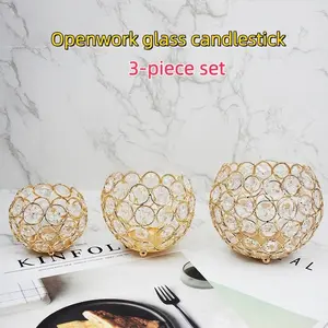Vintage Hollow Out Glass Candle Holder, Party Wedding Retro Iron Art Crystal Ball Candle Holder, Creative Decorative Vase Candle Cup