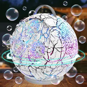 Multifunctional Bubble Making Machine for Kids Toddlers,45°/360° Auto Rotatable Spherical Bubble Maker Toy with LED Light,Rechargeable Bubble Blower for 3 4 5 Year Old,Outdoor Party Easter Birthday Gifts (White Crack)