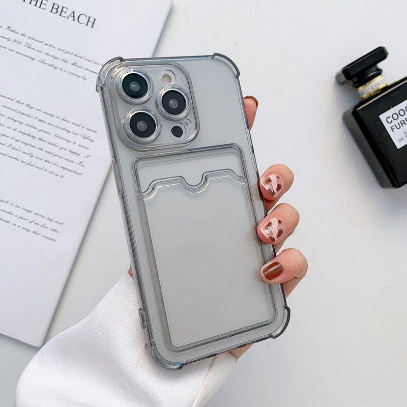 Clear Shockproof Wallet Phone Case Card Slot Card Holder for iPhone 11-17 Pro Max Plus Air, Slim Soft TPU Protective Cover Cute Card Pocket Design Gift