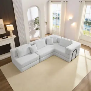 Niccae Modular Sectional Sofa L-Shaped Floor Couch Set with 6 Pillows, DIY Configurable Furniture for Living Room, Apartment, Bedroom, Easy Setup Reversible Design