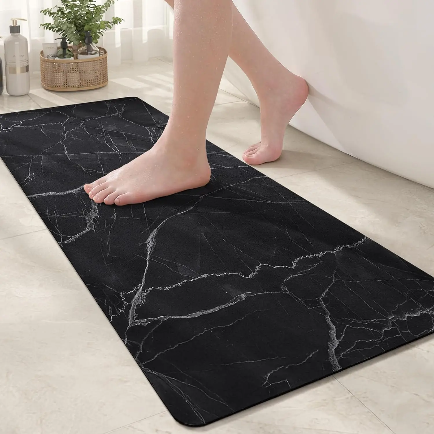 Color&Geometry Bathroom Runner Rug Quick Dry Super Absorbent Non Slip Bathroom Rug- Thin Non Shedding Easy Clean Long Bath Mat, Marble Bath Runner for Shower Bathtub Sink Vanity
