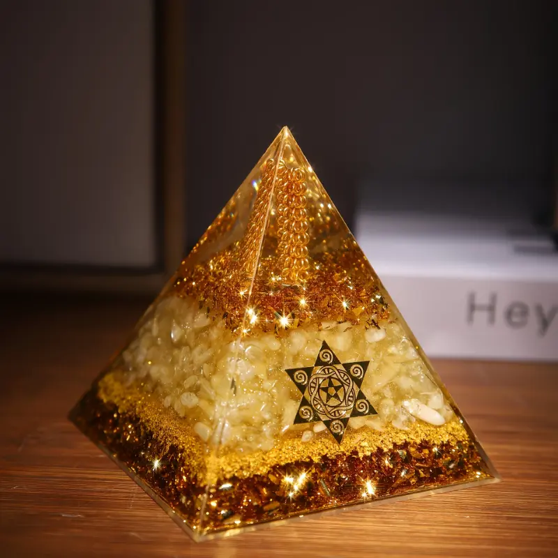 Citrine Wealth Energy Pyramid - Attracts Prosperity & Good Fortune, Perfect for Home & Office Decor, Ideal Gift for Halloween, Christmas, Valentine's, Easter, Mother's Day & Birthdays