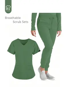 Women's Running Scrubs Set, Stretchy Nurse Uniform, Medical Workwear, Breathable Handwashing Shirt, Pocketed Clothing, Two-Piece Suit, Casual