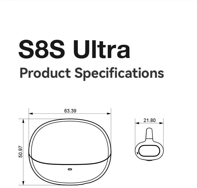 Sanag S8S Ultra Ear Clip Earbuds - 50H Playtime IPX67 Waterproof for Sports Running Office