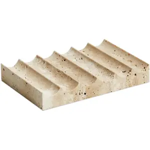 Luxury Travertine Soap Dish Marble Jewelry Ring Tray - Rectangle Marble Soap Tray & - Self Draining Soap Holder for Bathroom, Kitchen, Beige Travertine