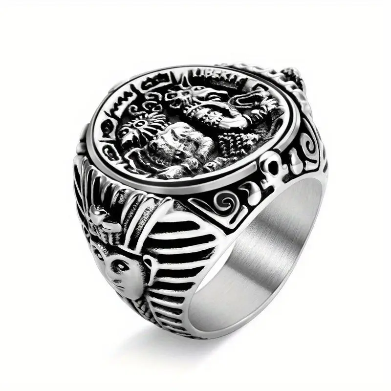 Anubis Ring for Men, Vintage Egyptian Pharaoh Motif Jewelry, Male Statement Band in Stainless Steel, Everyday, Ideal Gift For Boyfriends, Vintage Pharaoh Motif, Stainless Steel Jewelry, Sizes 7–13, Statement Wear, Titanium Steel-Stainless Steel