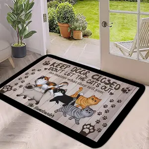 1 Piece of Cat Warning Print Decoration Welcome Door Mat Soft Kitchen Floor Mat Floor Mat Living Room Decoration Carpet Home Decor Rugs Suitable for Indoor and Outdoor Home Decor