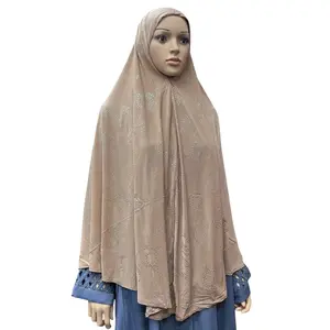 XL One-Piece Instant Hijab with Silver Rhinestones - Tan