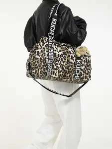 Street Cool Leopard Print Boston Bag Waterproof Nylon Crossbody Shoulder Bag for Women Large Capacity Travel Gym Versatile